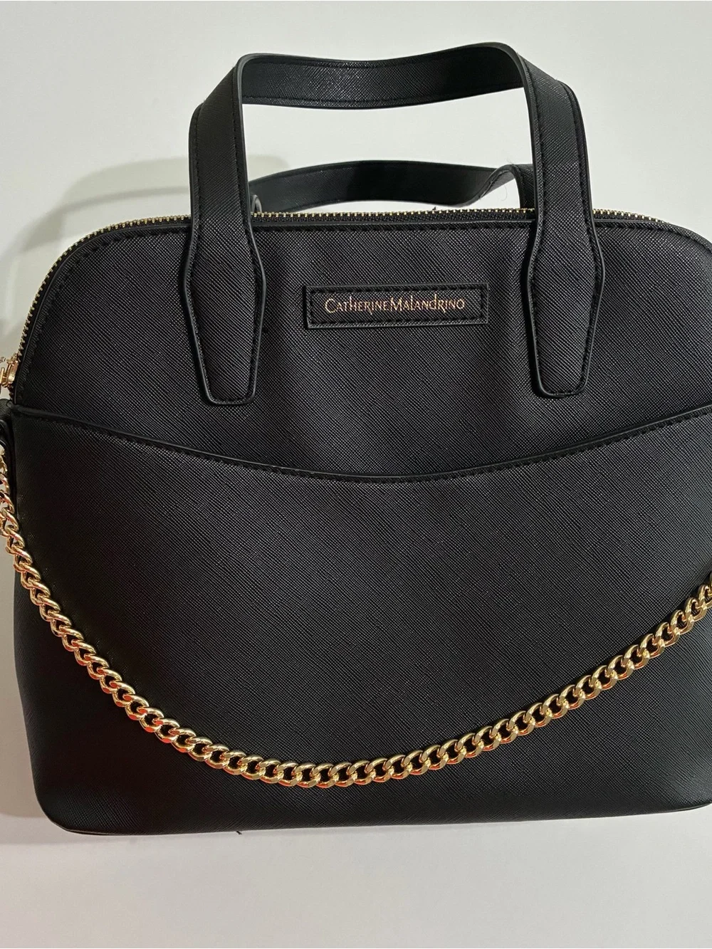 Catherine Malandrino Black Satchel with Gold Chain Detail